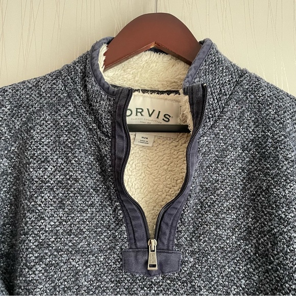 Orvis Sweater 1/4 Zip Sherpa Lined Blue - Men Size Medium - Picture 4 of 8